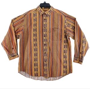 Woolrich Flannel Shirt Mens L Orange Yellow Stripe Persimmon Aztec Ombre L/S